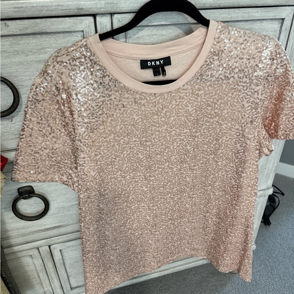 DKNY Women's Light Pink Sequin Tee